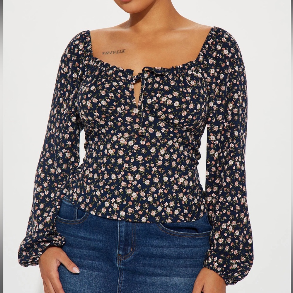 Navy blue floral blouse